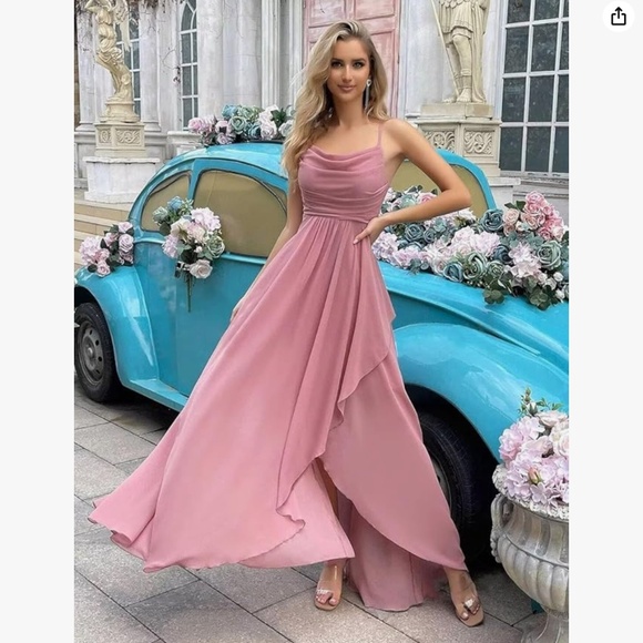 Women's Long Bridesmaid Dresses with Slit Royal Blue A Line - Picture 2 of 4